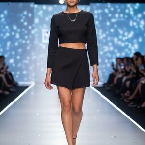 Elegant Black Skort Faux Suede